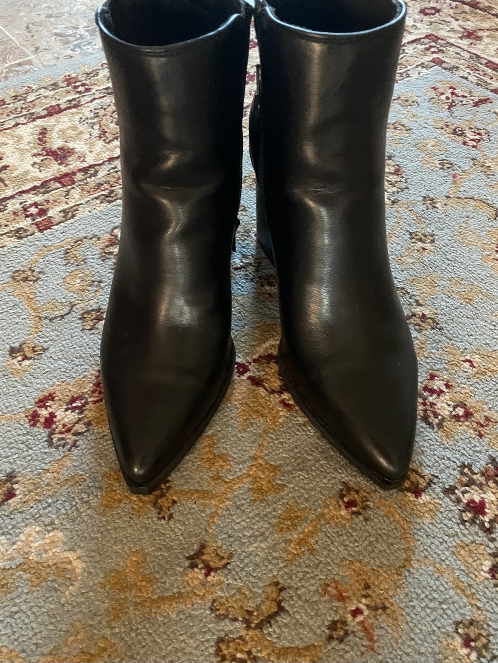 Indigo Black Pointed Toe Block Heel Ankle Boots